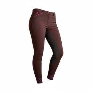 Piper Equestrian Brown Riding Breeches with Pink Trim - 34R